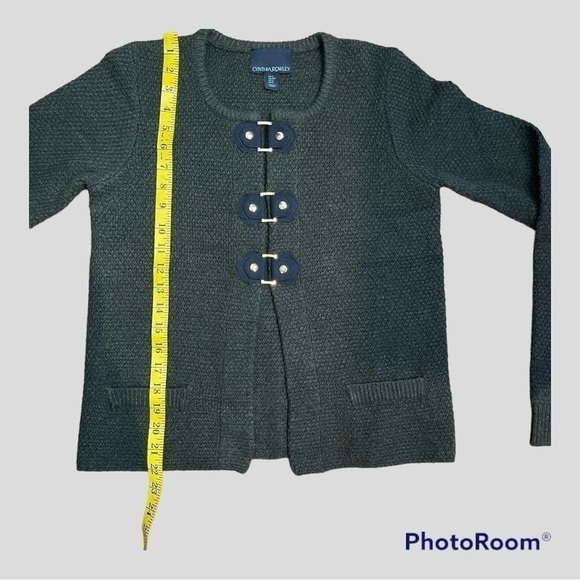 Cynthia Rowley army green boucle cardigan with buckles, size small. - Picture 6 of 9